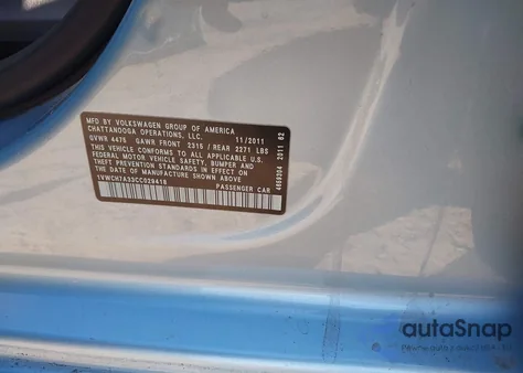 2012 Volkswagen Passat 2.5L Sel из США, поврежденный, VIN 1VWCH7A33CC029418